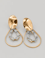 gold drop shaped dangly earrings with baguette crystals, elegant canadian jewellery gift for her