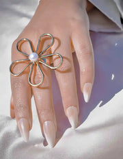 Adjustable gold ring for women with petal-inspired design