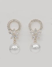 canadian earrings with pearl drops and crystal flower design trending bridal jewellery