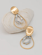 gold dangly earrings with crystal drop design, elegant canadian minimalist jewellery for women