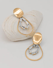 gold dangly earrings with crystal drop design, elegant canadian minimalist jewellery for women