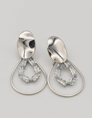 silver drop shaped dangly earrings with baguette crystals, clean girl jewellery 2024 trending style