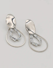 silver dangly earrings with baguette crystal design, timeless canadian jewellery perfect gift for her