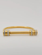 Gold bar bracelet with double rows of crystals front view