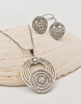 sparkling silver leaf swirl necklace and earrings set from asian jewelry store, trending clean girl jewelry 2025 in Canada