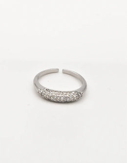 Silver pavé engagement ring on white background