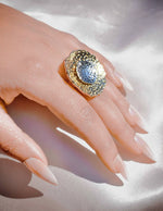 Open petal ring design in dual-tone metal finish